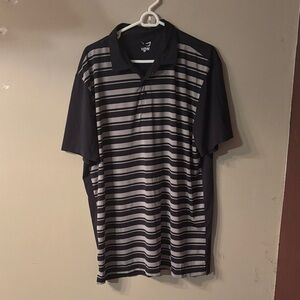 TGW Men's Black and Gray Striped Polo Shirt